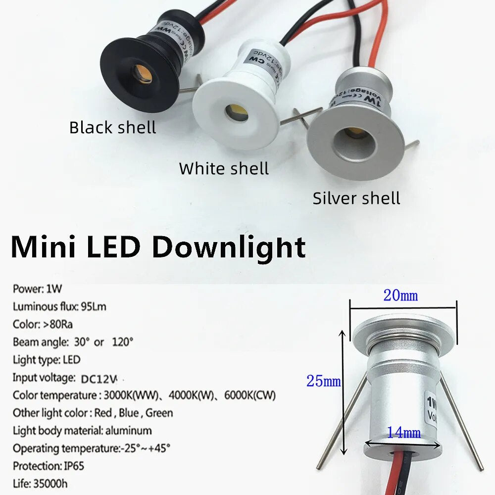 IP65 Mini Spotlight Dimmable Indoor Spot Led 12V Kitchen Cabinet Downlight DIY Stairs Light 1W Recessed Spots Ceiling Lighting