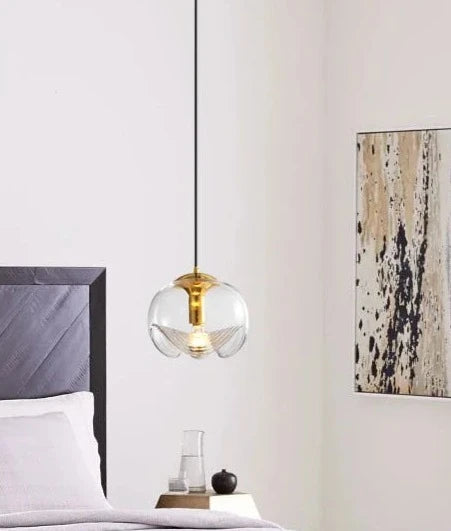 Nordic Vintage Water Wave Pattern Glass Pendant Lamp Bedside Store Restaurant Balcony Ceiling Installation Lighting Fixtures