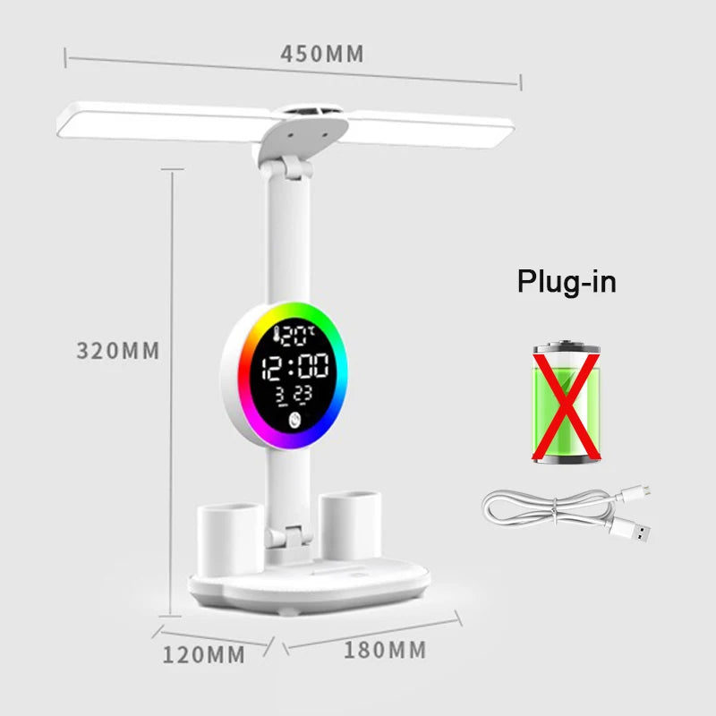 RGB LED Table Lamp Clock Display Touch Dimmable Reading Lamp  USB Rechargeable Foldable Eye Protection Desk Lamp Night Light