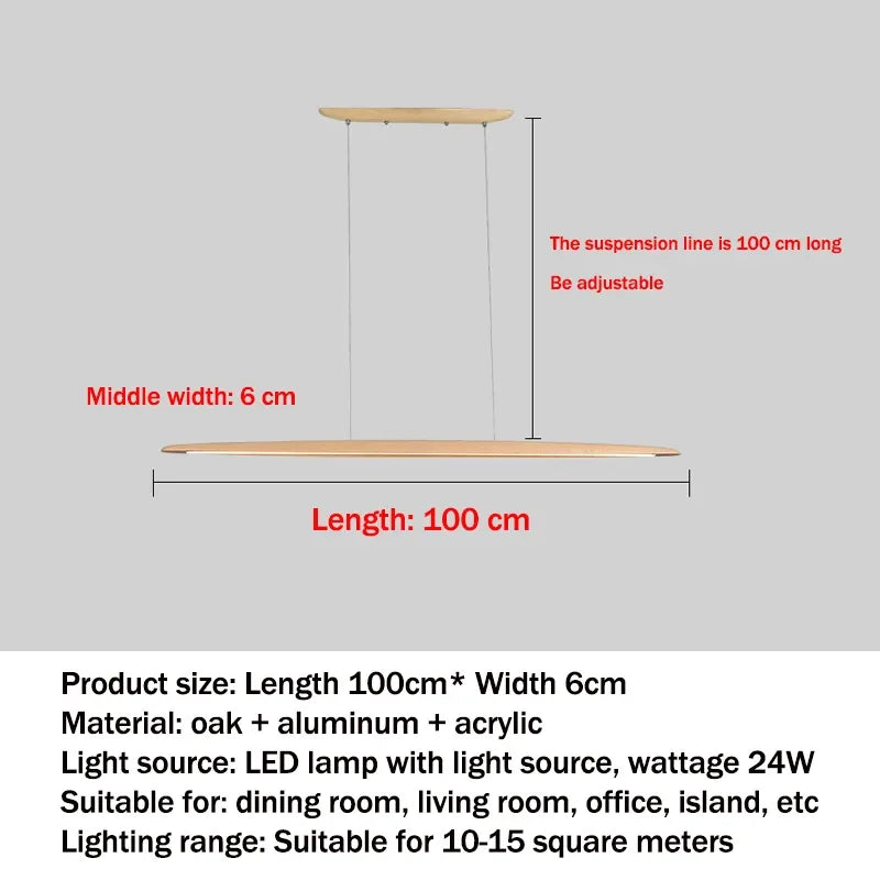 Modern Wooden Linear Pendant Light - Nordic LED Kitchen Island Hanging Lamp