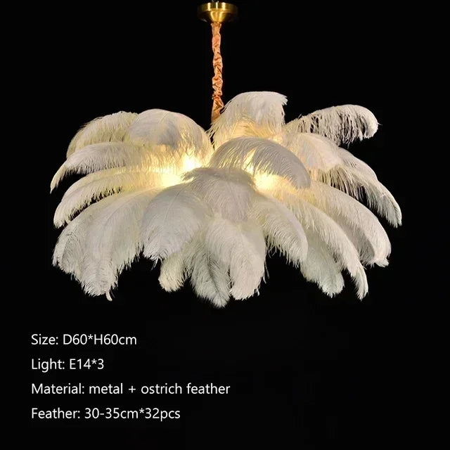 Nordic Ostrich Girl Ins Feather Art Living Room Chandelier Bedroom Indoor Hanging Lamp Pendant Lights Home Decor Ceiling Lamps
