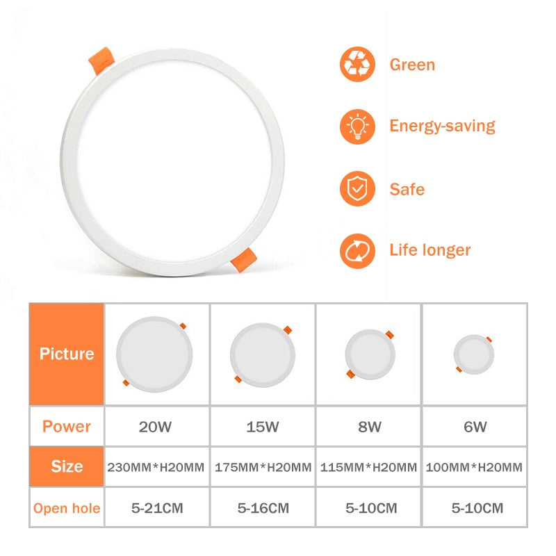 Recessed Lights Ultra Thin Led Ceiling Recessed Lamp For Bathroom 220V Spot Light 6W 8W 15W Panel Led 20W Downlight White