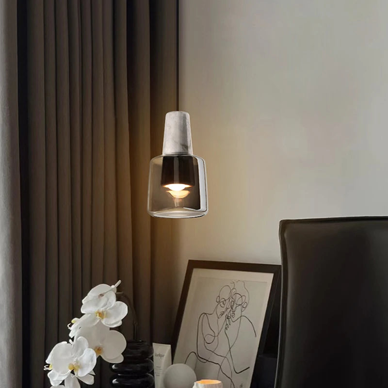 Nordic Simple White Marble LED Pendant Lamp For Bedroom Dining Room Bathroom Bedside Stone Decoration Small Chandelier Lights