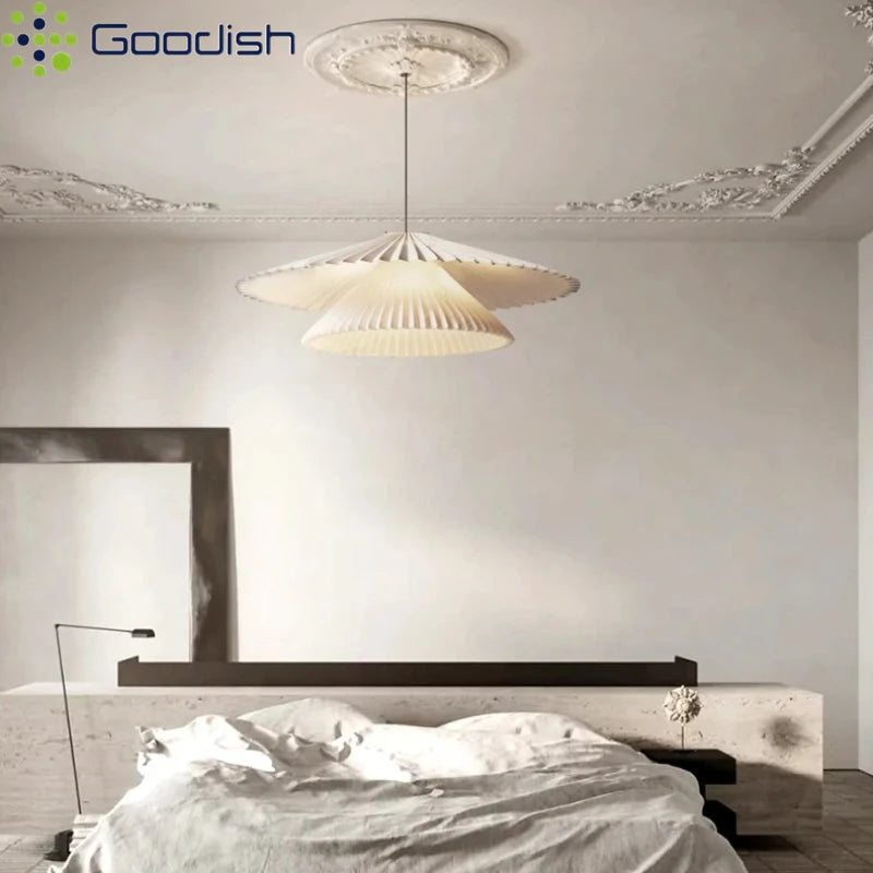 Japanese Creative Pleated Fabric Pendant Light - Modern Cloth Shade Ceiling Chandelier Lamp Fixture for Bedroom, Living Room, Dining Room & Kitchen