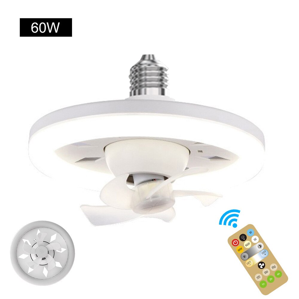 LED Fan Light 360° Rotation Ceiling Lamp E27 Ventilator 48/60W Lamp Remote Control Cooling Fan Dimming Lighting for Living Room