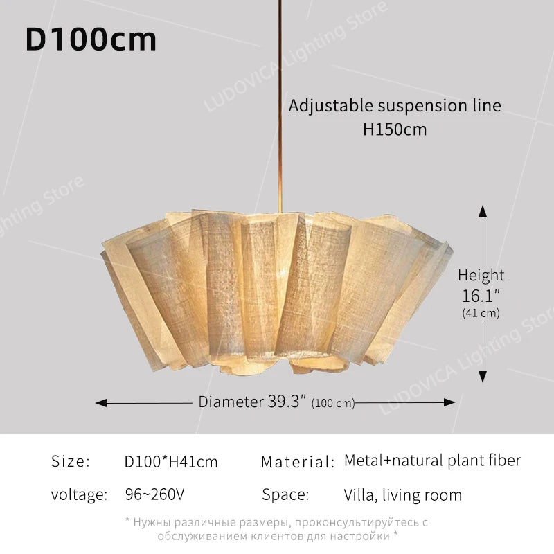 Wabi Sabi Handmade Fabric Chandelier - Vintage LED Pendant Light