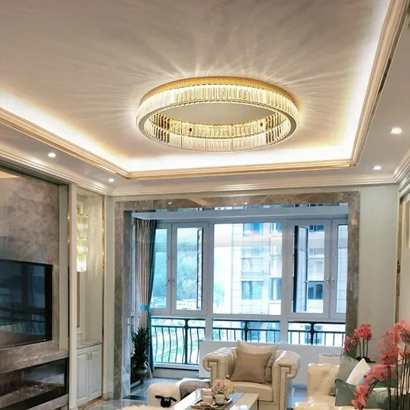 Italian Light Luxury Round Crystal Ceiling Lamp Modern High-end Luxury Villa Nordic Creative Living Room Warm LED Eye Protection