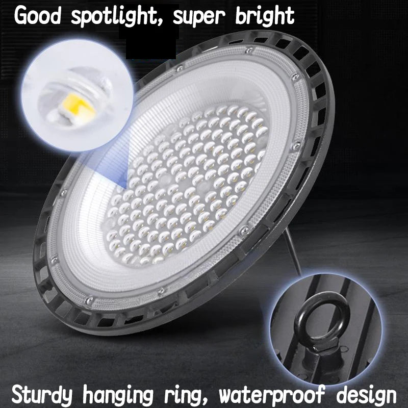 UFO LED High Bay Light (100W/150W/200W/300W) - Super Bright Commercial Industrial Overhead Lighting for Warehouse, Garage & Market