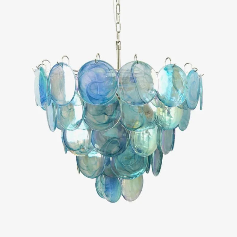 Multicolor Murano Glass Disc Chandelier (French Vintage Style) - Handblown Art Glass Pendant Light Fixture for Living Room & Dining Room Decor