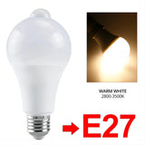 85-265V Led Light Bulb with PIR Motion Sensor E27 E26 B22 12W White Lamp Smart Bulb for Porch Garage Stairs Hallway Dusk to Dawn