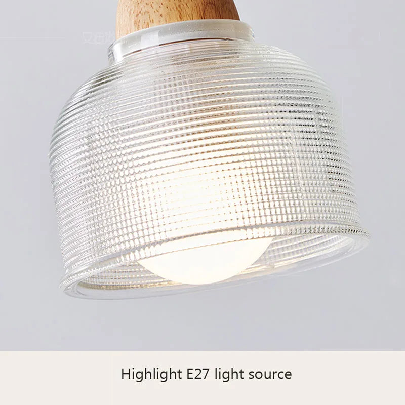 Nordic glass pendant lamp Japanese log wind cafe&#39;s restaurant three small chandelier bedroom bedside bar dining table lamps