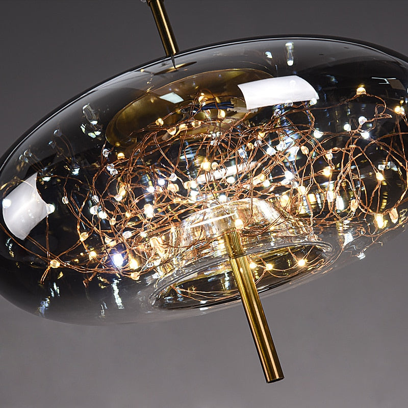 Nordic Net Red Bedside Chandelier Girl Light Luxury Long Line Personality Art Full Of Stars Hotel Bar Glass Small Chandelier