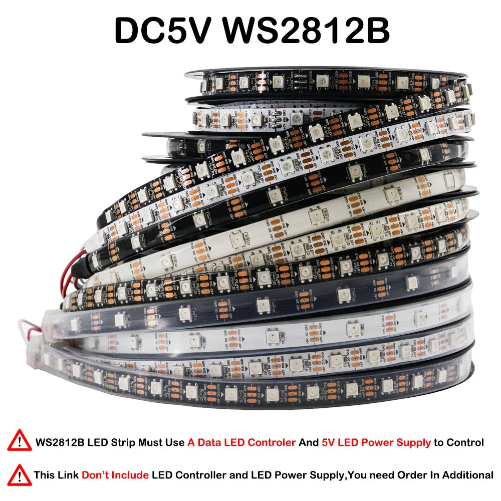 WS2812B WS2815 WS2813 WS2811 Addressable RGBIC LED Strip - DC5V/12V Smart Pixel Tape Light (30/60/144 LEDs/m)