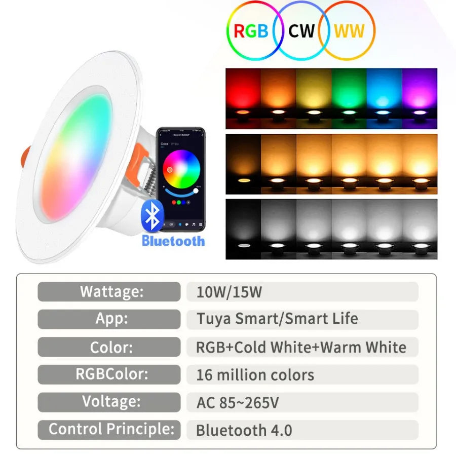 1-5PCS Graffiti Bluetooth Intelligent RGBCCT LED Downlight Full Color Dimming Alexa Voice APP Control Tuya Downlights 10W 15W