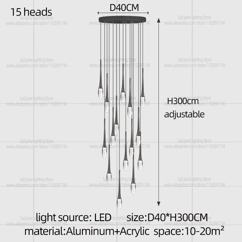 Nordic Minimalist Chandelier Home Decor Living Room Loft Chandelier Interior Lighting Duplex House Villa LED Stair Pendant Light