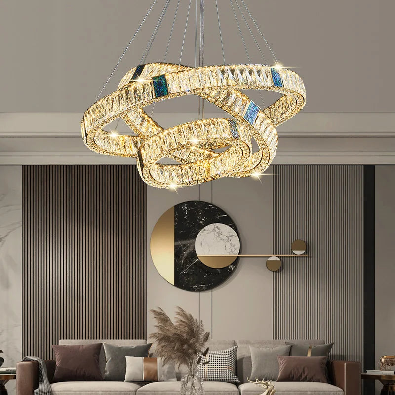 Nordic Luxury Ring K9 Crystal Chandelier Villa Living Dining Room Bedroom Ceiling LED Pendant Light Indoor Lighting Hanging Lamp