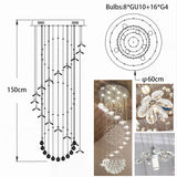 Floral Crystal String Chandelier Tall LED Pendant Light Indoor Decor Lighting For High Ceiling Stairs Lobby Hotel