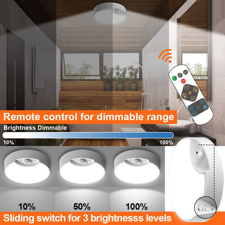 Battery Power Remote Ceiling Lamp Dimmable Wireless Motion Sensor LED Ceiling Lights Fixture Timer Kitchen Hallway Night Lights