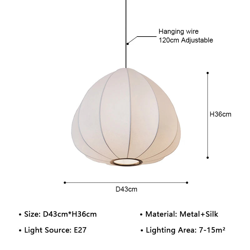 Japanese Wabi-Sabi Silk White E27 Ceiling Pendant Light - Nordic Art Fabric Chandelier Hanging Lamp Fixture for Living Room, Dining Area & Bedroom Decor