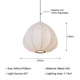 Japanese Wabi-Sabi Silk White E27 Ceiling Pendant Light - Nordic Art Fabric Chandelier Hanging Lamp Fixture for Living Room, Dining Area & Bedroom Decor