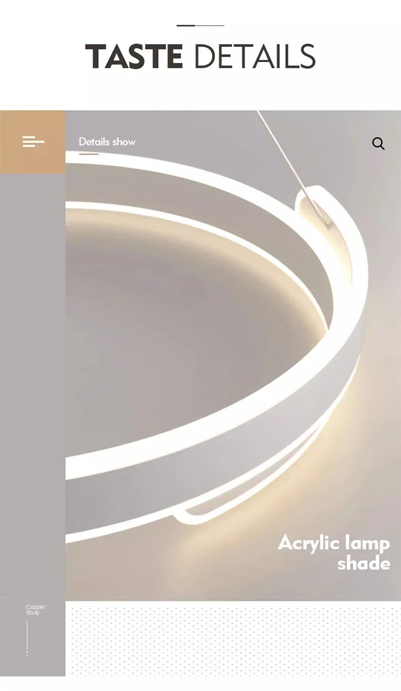Simple Modern Living Room Pendant Light Creamy Style High-end Atmospheric Bedroom Light LED Nordic Study Circular Ring Lamp