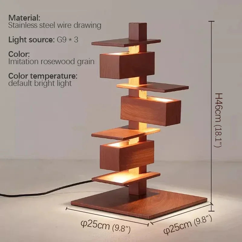 Taliesin Architectural Wooden LED Floor Lamp - Nordic Designer Stacked Column Standing Light Fixture for Living Room, Bedroom, Hotels & Villa Decor