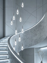 Modern Luxury Crystal Chandelier Hanging Staircas Water Droplet Pendent Lamp Villa Living Room Ceiling Light Attic Pendant Light