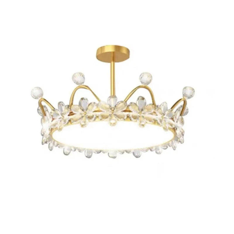 Crown Ceiling Lamp Star Light Children's Princess Room Crystal Flower Bedroom Light Light Luxury Lamp in the Living Room