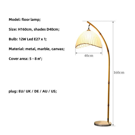 Foyer Wabi Sabi Canvas Shades Led Floor Lamp Nordic Bamboo Design Metal Floor Light Nordic Minimalism Living Room Lusters Lamp