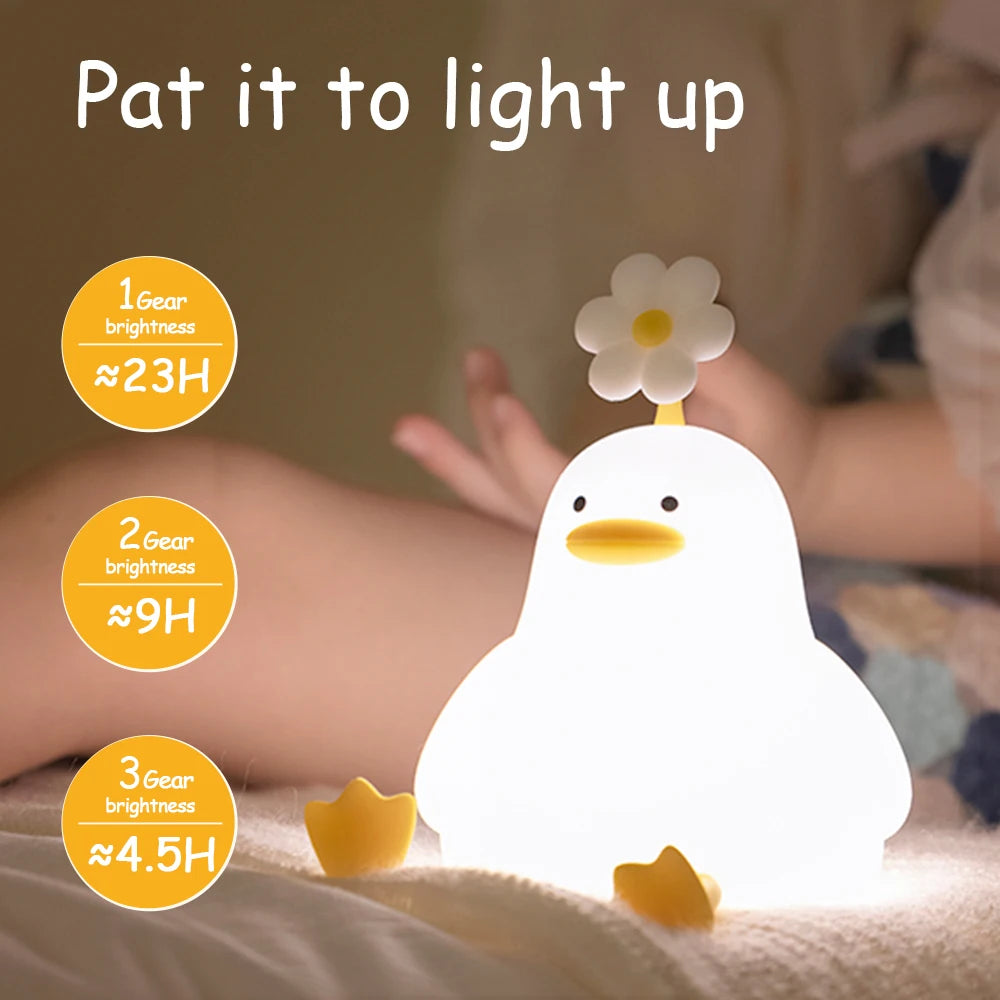 LED Night Lamp Cute Duck Cartoon Silicone Sleeping light USB Rechargeable Touch Sensor Timing Bedroom Bedside Lamp For Kid Gift
