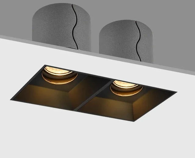 LED Recessed Downlight Frameless Square Double Head Detachable Replaceable Module Anti Glare Built-in Grille Spot Light