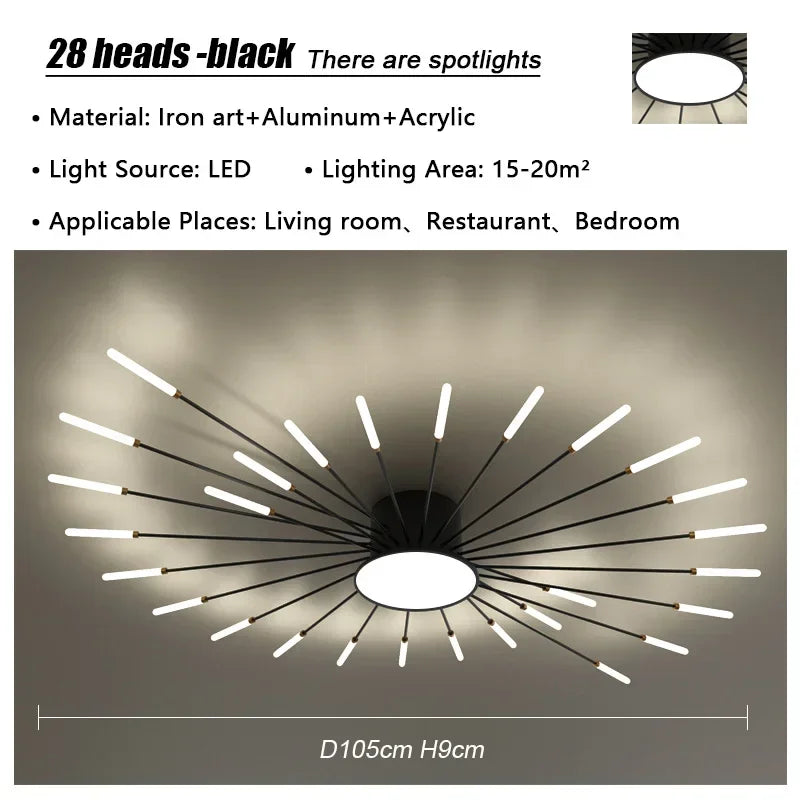 Modern Firework Led Chandeliers Lighting Lamp Home Decor Living Room Ceiling Lights Luminaria Bedroom Black Gold Spiral Lamparas