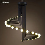 Nordic Creative LED Ceiling Chandelier Black 16/26 Head Iron Hanging Light Coffee Bar Restaurant Spiral Pendant Decorate Fixture