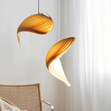 Japanese Style Duplex Staircase Chandelier Handmade Pleated Finish Wood Hanging Lights for Dining Bedroom Staircase Fixture