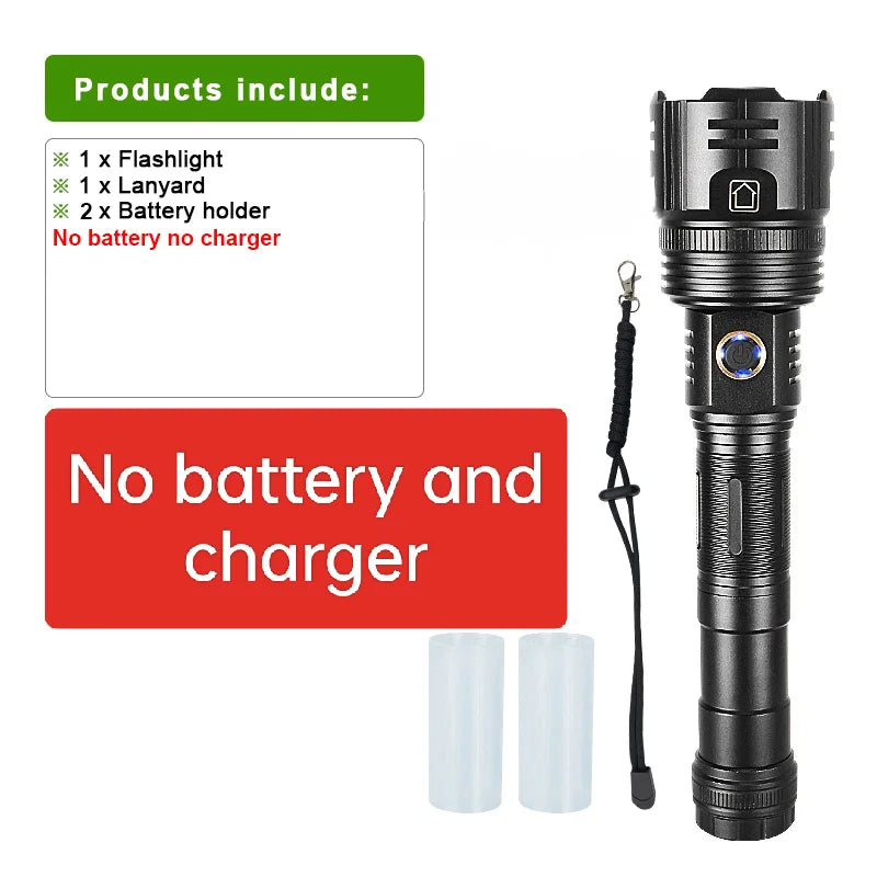 New Super Flashlights Torches Ultra Powerful Flashlight USB Recharge Flash Light 12000MAh LED Flashlight Zoom Tactical Lantern