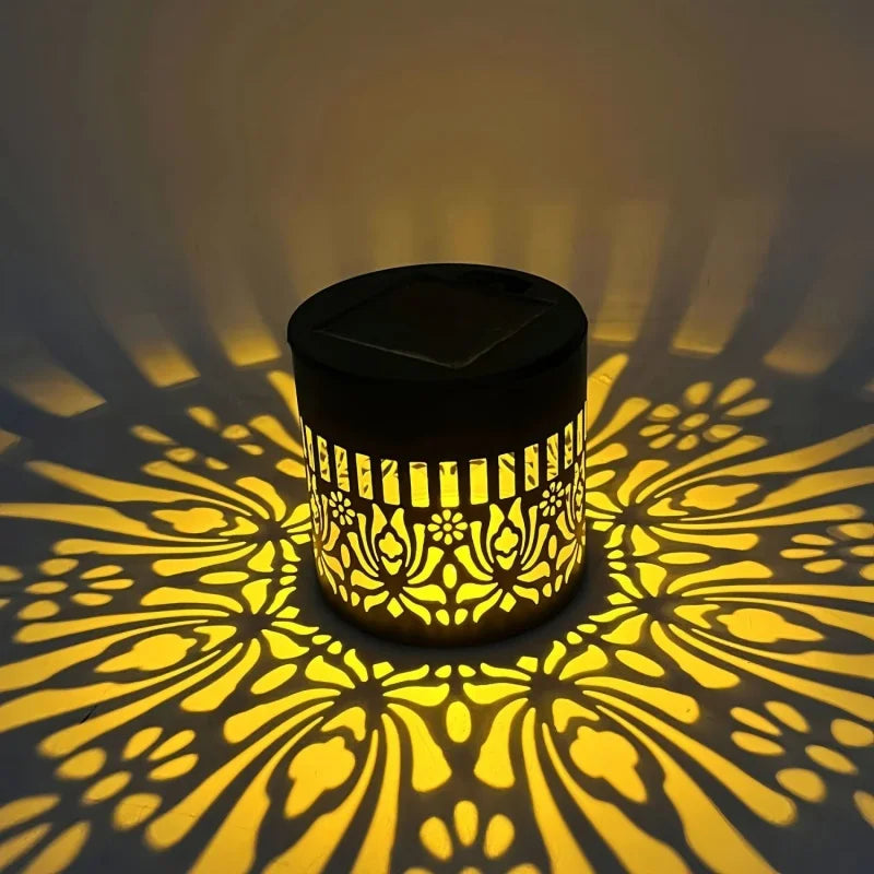 Colorful Mandala Lantern LED Solar Light Outdoor Projection Wall Lamp for Garden Terrace and Stair Lighting Courtyard Backyard