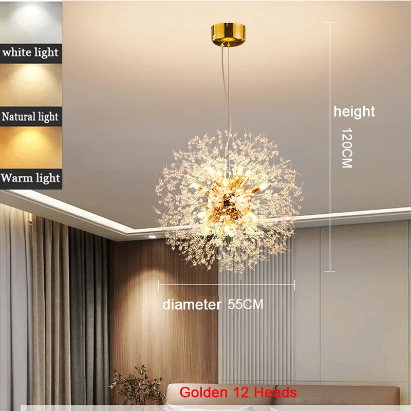 Modern Nordic Living Room Dining Room Crystal Dandelion Chandelier Campfire Bug Decorative Lighting Warm Chandelier Bedroom Shop