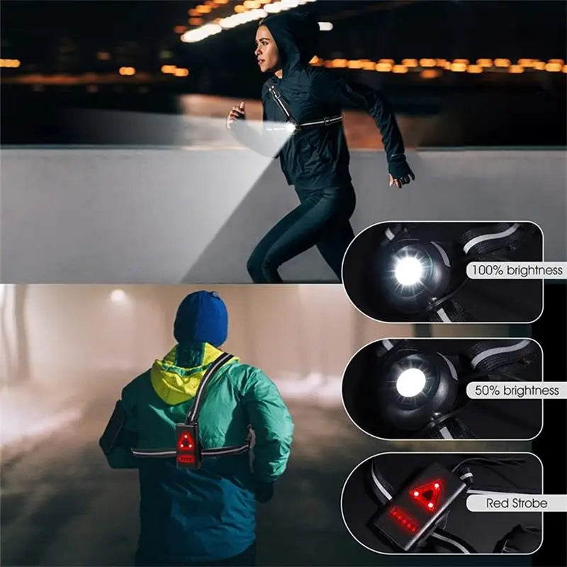 USB Rechargeable Outdoor LED Night Running Chest Light with Back Warning Lamp - Safety Gear for Jogging, Camping, Hiking & Adventure