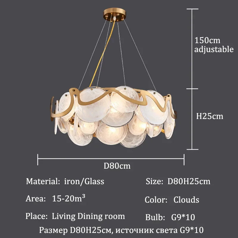Light Luxury Modern Creative Cloud Glass Pendant Light Simple All Copper Lighting Room Decor for Living Rooms Villa Restaurant