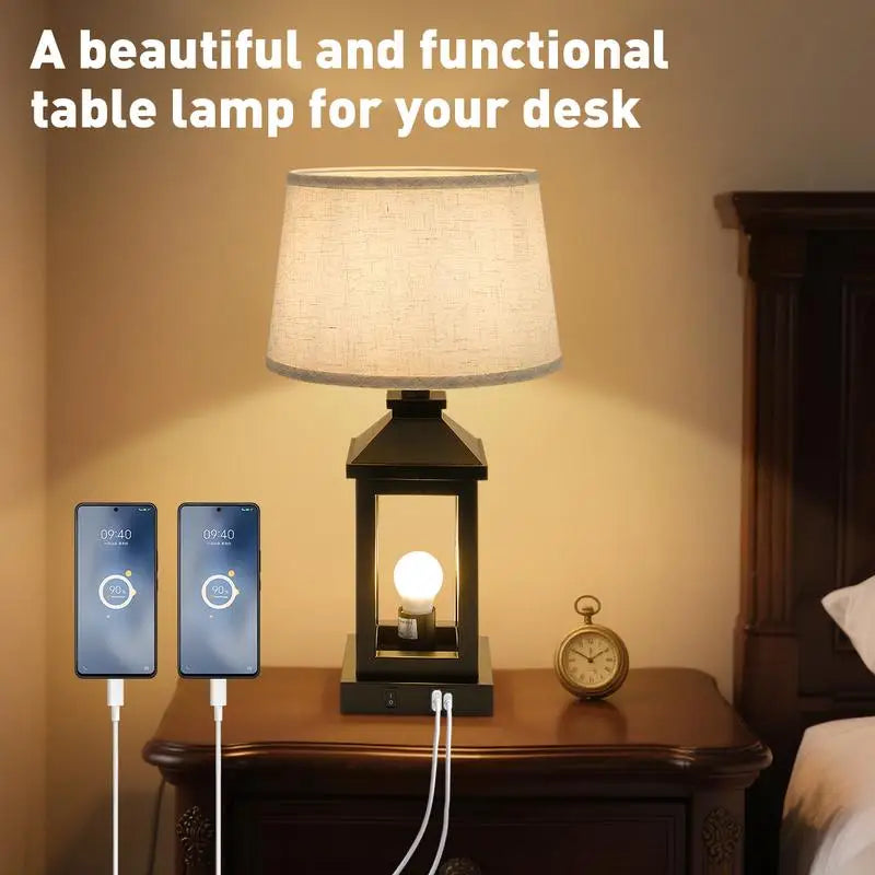 20.5in Black Farmhouse Touch Control Lamp, 3-Way Dimmable Nightstand Light with 2 Bulbs for Living Room, Bedroom, Office,
