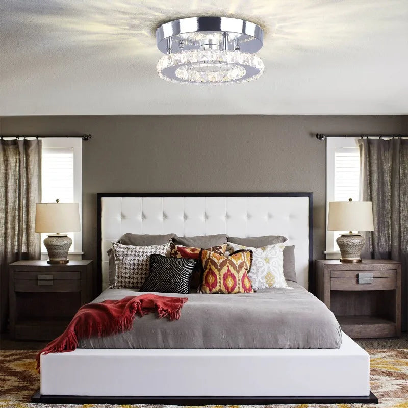 Modern FRIXCHUR LED Round Crystal Chandelier Ceiling Lamp Home Applianc Room Decor Small Mini Simple for Kitchen Stairs