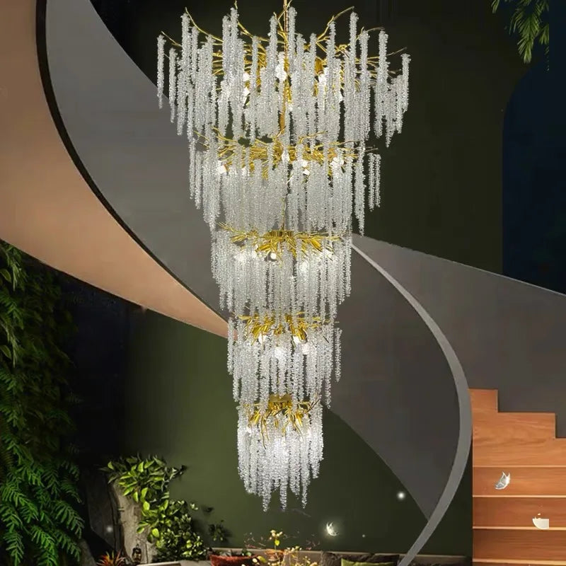 2025 Luxury Branch Crystal Chandelier For Staircase Loft Villa Hotel Lobby High Floor Gold Crystal Tree Branch Hanging Lamp