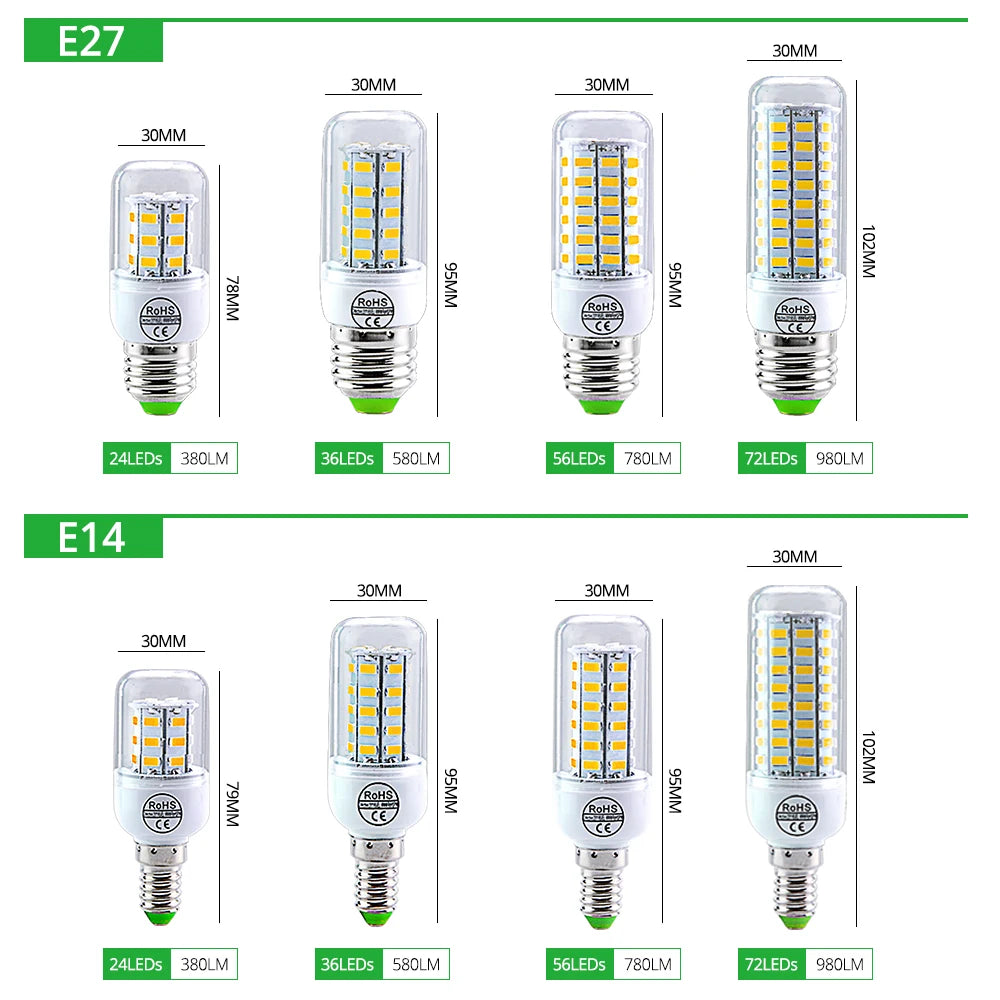 E27 E14 LED Bulb Corn Light 5730SMD 220V 24/36/56/72LEDs Lampada Spotlight Indoor Energy Saving Lights For Home Bedroom Lighting