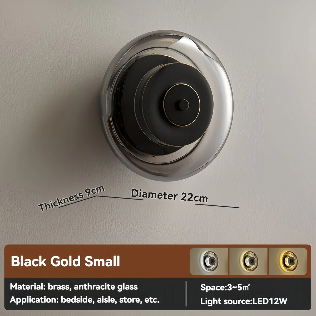 Designer Glass Wall Lamp LED Black Gold Decorative Sconce for Living Room Bedroom Corridor Bedside Background Copper Wall Light