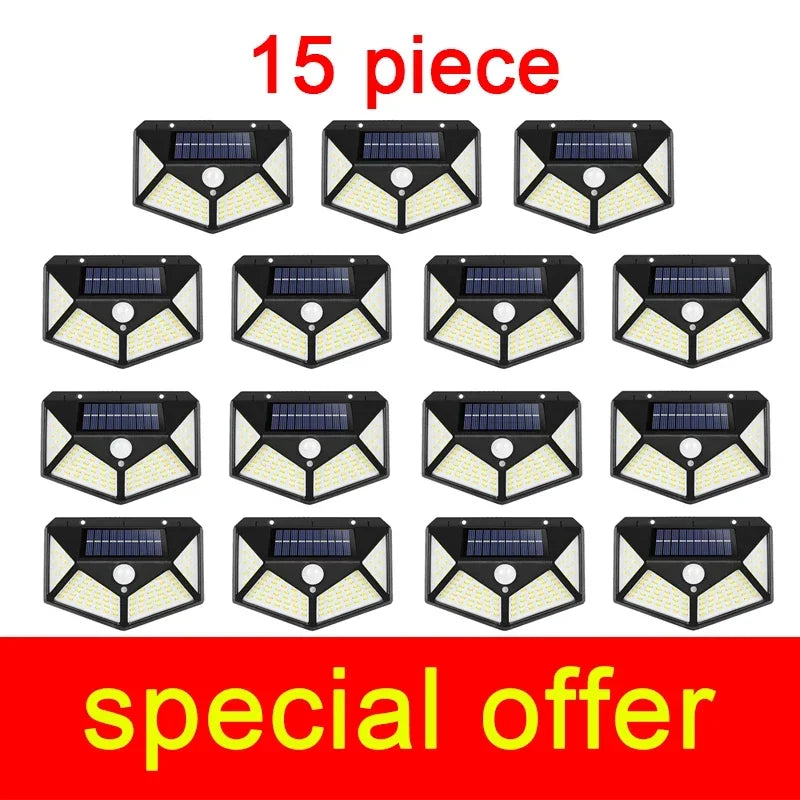 Outdoor Solar Powered Lamp IP65 Waterproof with Motion Sensor 100 Led Spotlights Street Wall Light Garden Decoration