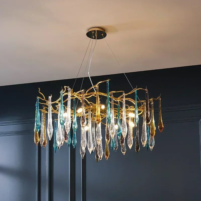 2025 Modern Gold Crystal Chandelier Living Room High Ceiling Luxury Big Lustres Aluminium Crystal Tree Branch Chandelier Lights