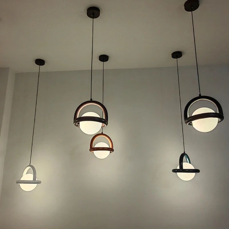 New Style LED Pendant Lights Acrylic Ball Black White Green Red Yellow Metal G4 Bulb For Dining Room Kitchen Bedroom Office