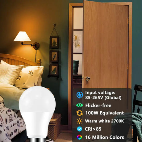 LED Smart Light Bulb, Color Changing Alexa Light, RGB Smart Lamp That Work With Alexa, E27 B22 Base,16 Million Colors, Dimmable