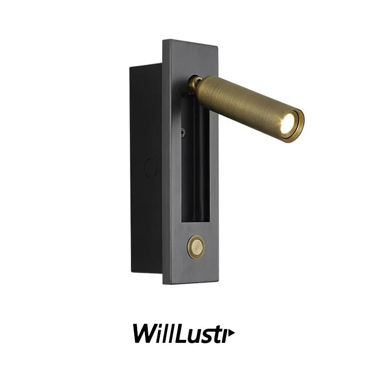 Creative Rotatable Aluminum Wall Lamp LED Embedded Sconce Hotel Cafe Bar Bedside Copper Nickle Chrome Metal Reading Lighting