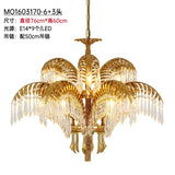 Hand Carving Gold Brass Hanging Pendant Lights Villa Living Room Luxury Crystal Palm Chandelier